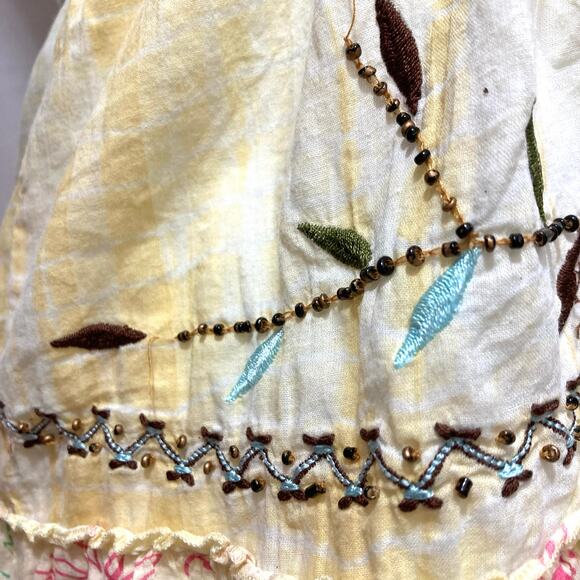 Vintage Y2K Tokyo Denim Bank Yellow Silk Hippie Embroidery Bead Tank Blouse Top - Picture 8 of 12